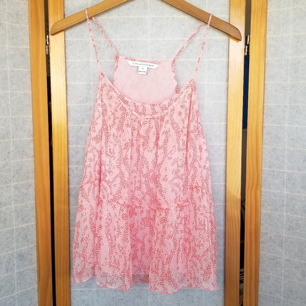 Diane von Furstenberg Baylee Smocked Floral Silk Tank Top Pink Size Medium